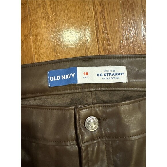 Old Navy Pants Women's 18 Tall OG Straight Brown Faux Leather High-Rise NWT - Picture 3 of 5